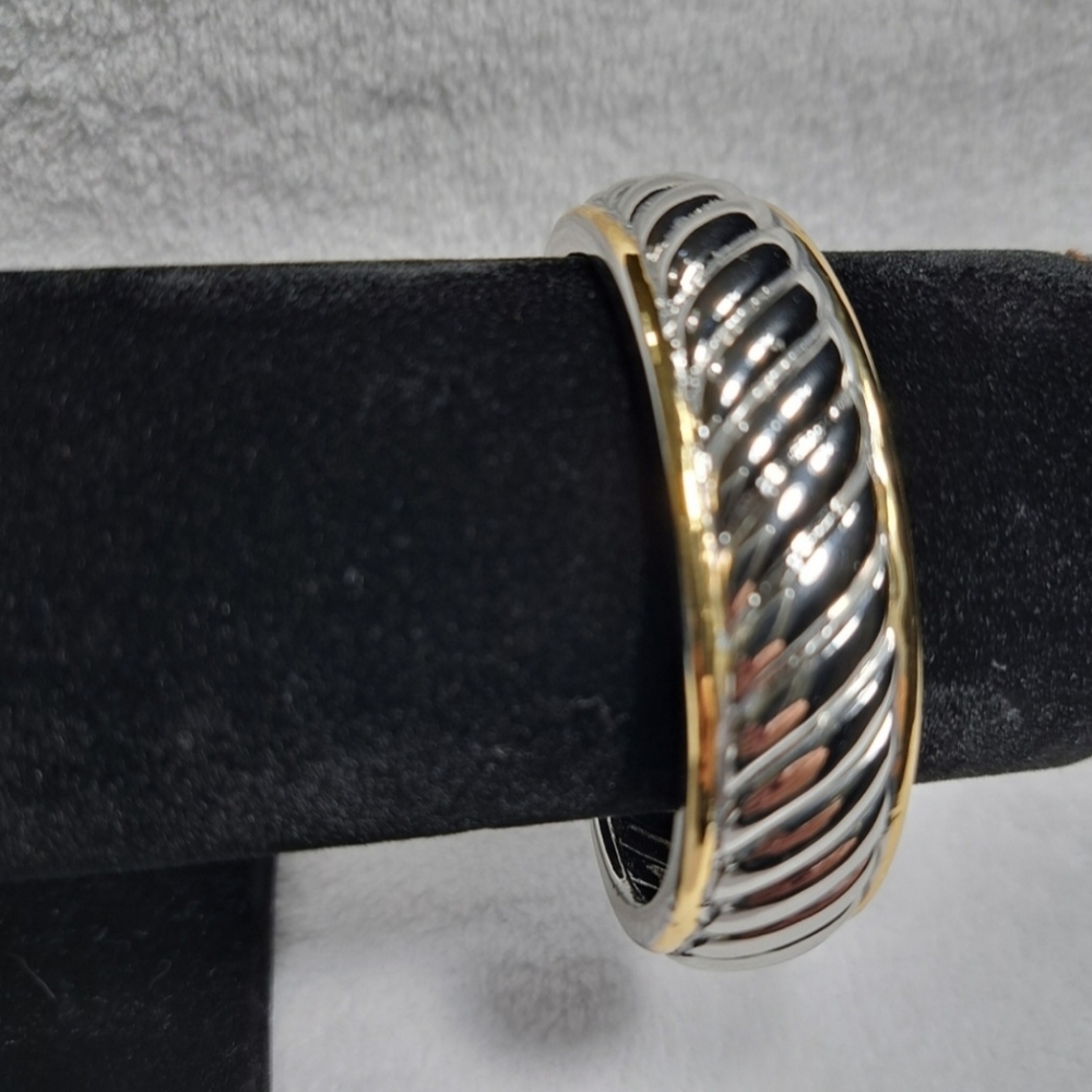 Silver & Gold Tone Style Cable Women's Open Cuff Bracelet - Picture 13 of 16